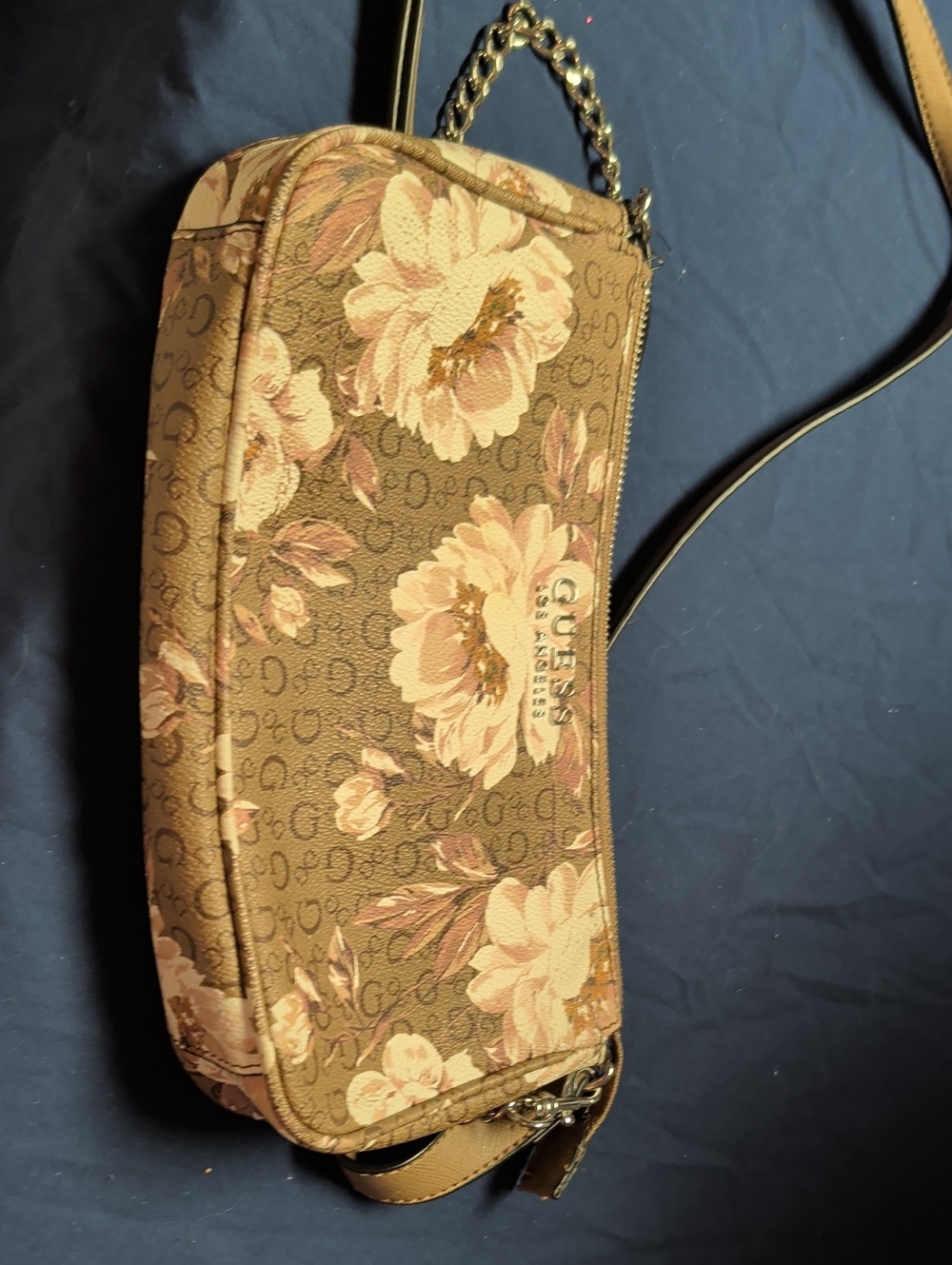 GUESS Brown Crossbody Bag with Pink Floral Print